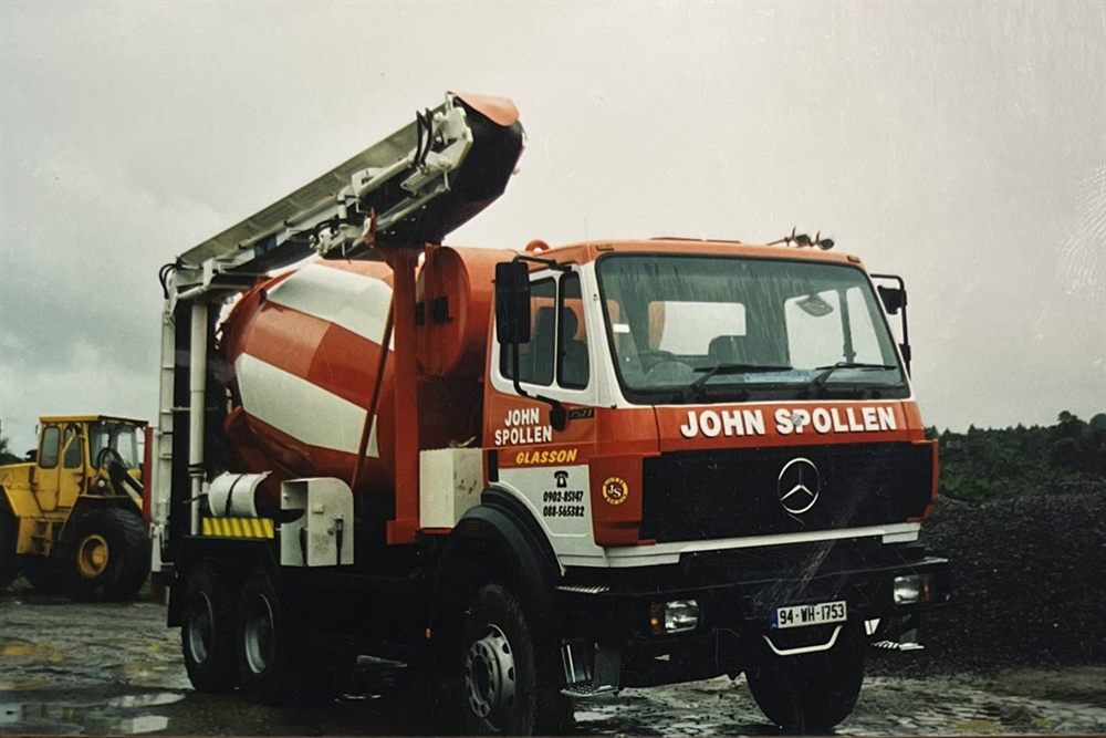 A 1990s John Spollen Mercedes belt mixer at the Glasson yard — decades of concrete experience