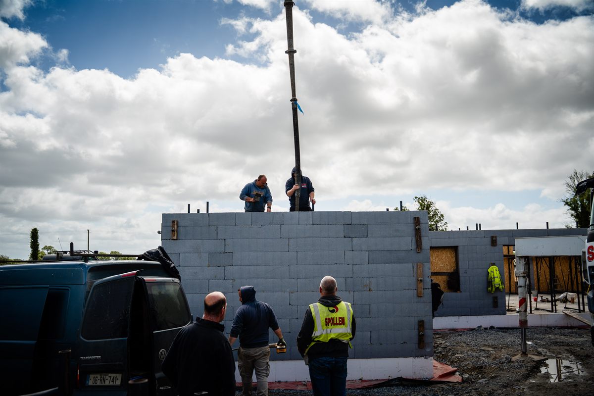 Workers on top of the ICF walls during the Ballinasloe pour
