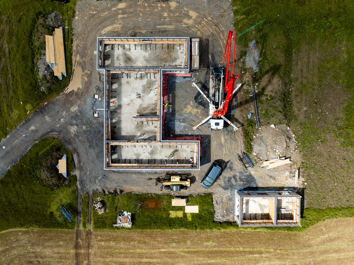 Top-down aerial of the completed Ballinasloe ICF wall pour