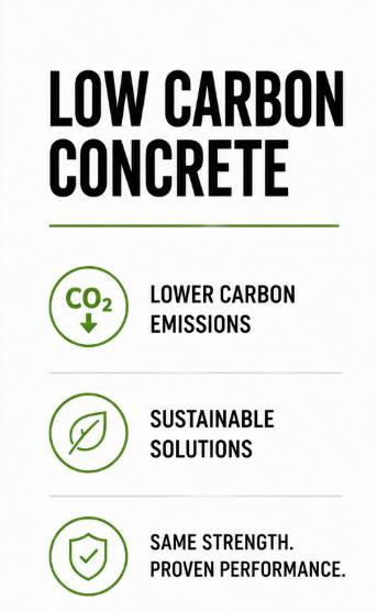 Low Carbon Concrete — lower carbon emissions, sustainable solutions, same strength, proven performance