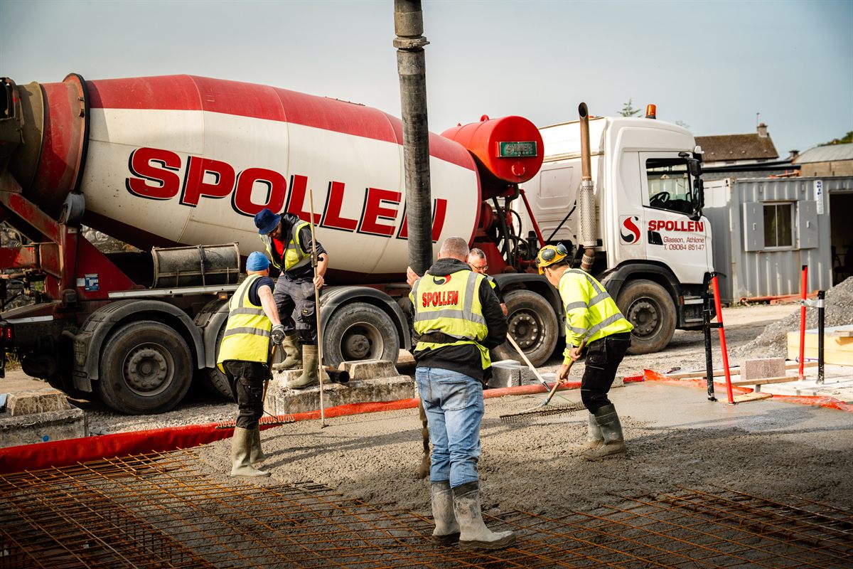 Spollen ready mix truck on a commercial pour
