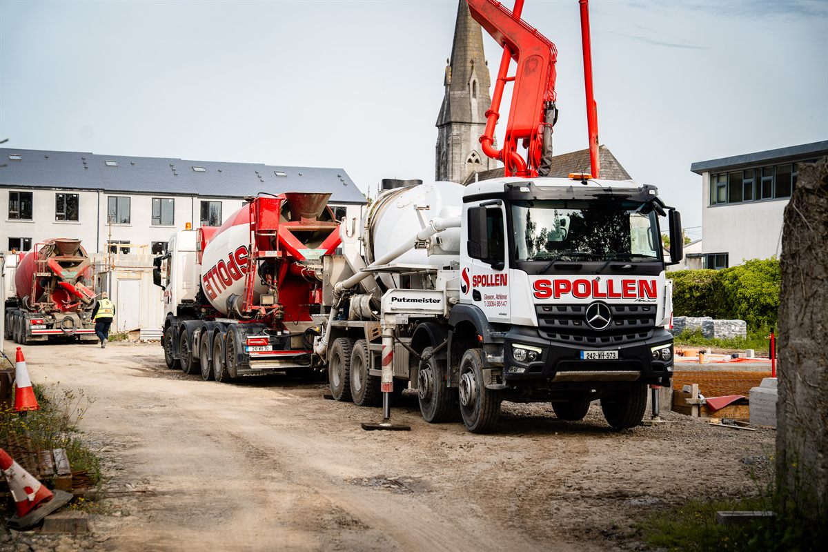 Spollen Concrete mixer convoy on a town-centre development in Moate