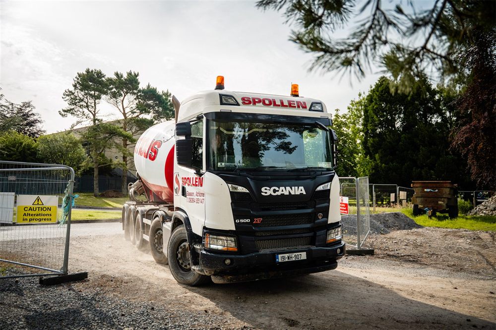 A Spollen Concrete Scania mixer truck arriving on site at Glasson, Athlone